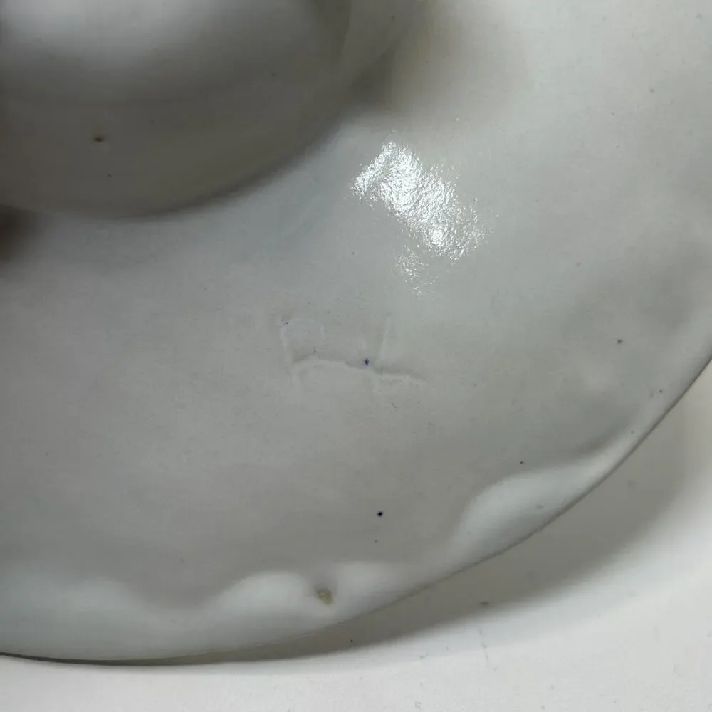 Studio Art Pottery Candle Holder Green White Lava Glaze Centerpiece Footed Sign
